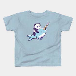 cute panda riding narwhal Kids T-Shirt